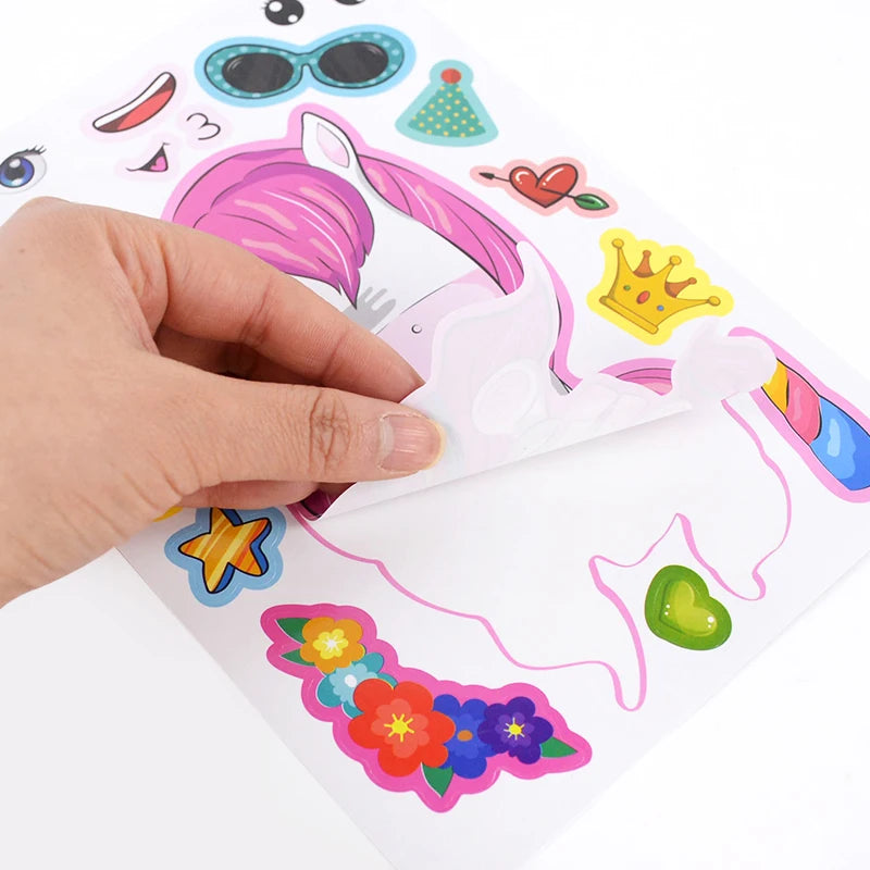 6/12Sheets Cartoon Unicorn Make A Face Assemble DIY Sticker Girls Unicorn Birthday Party Decoration Supplies Gifts for guests