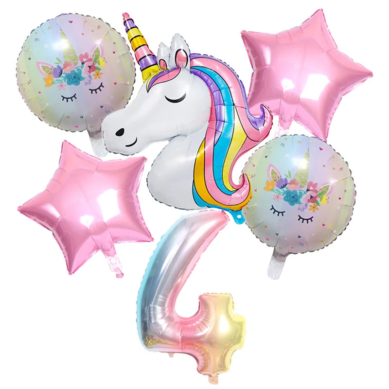 Rainbow Unicorn Foil Balloon 32inch Number Pink Star Balloons Unicorn Theme Kids Birthday Party Decorations Baby Shower Globos