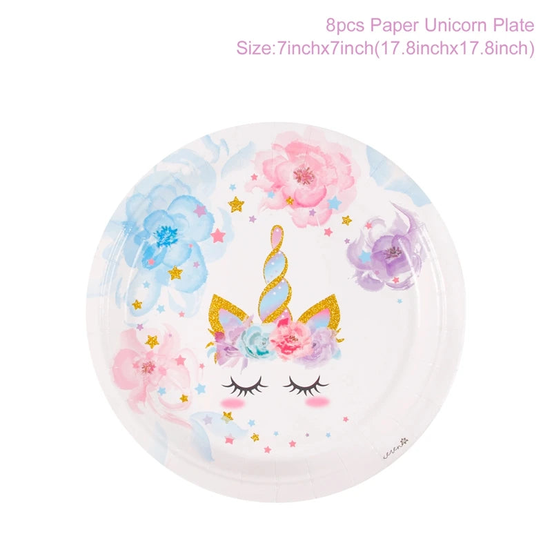 Rainbow Unicorn Disposable Tableware Background Unicorn Birthday Party Decorations Kids Baby Shower Girl Birthday Party Supplies