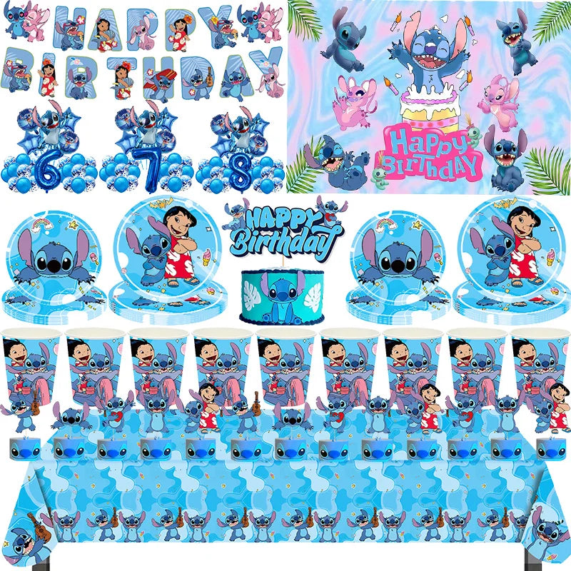 NEW Lilo And Stitch Birthday Party Decoration Tableware Balloon Cup Plate Banner Backdrop Lilo Stitch Theme Party Supplies Favor