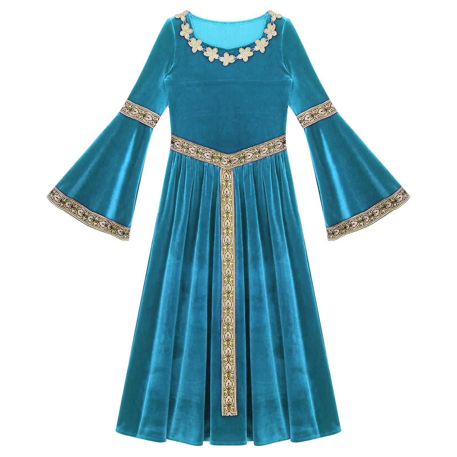 Girls Medieval Renaissance Velvet Dress Princess Queen Cosplay Costume Christmas Xmas Halloween New Year Carnival Party Dress