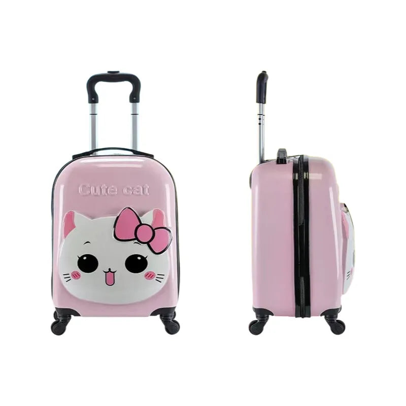 New 18" Kids Cartoon Kitty Luggage - Lightweight Suitcase with Wheels Airline Approved Carry-On for Travel
