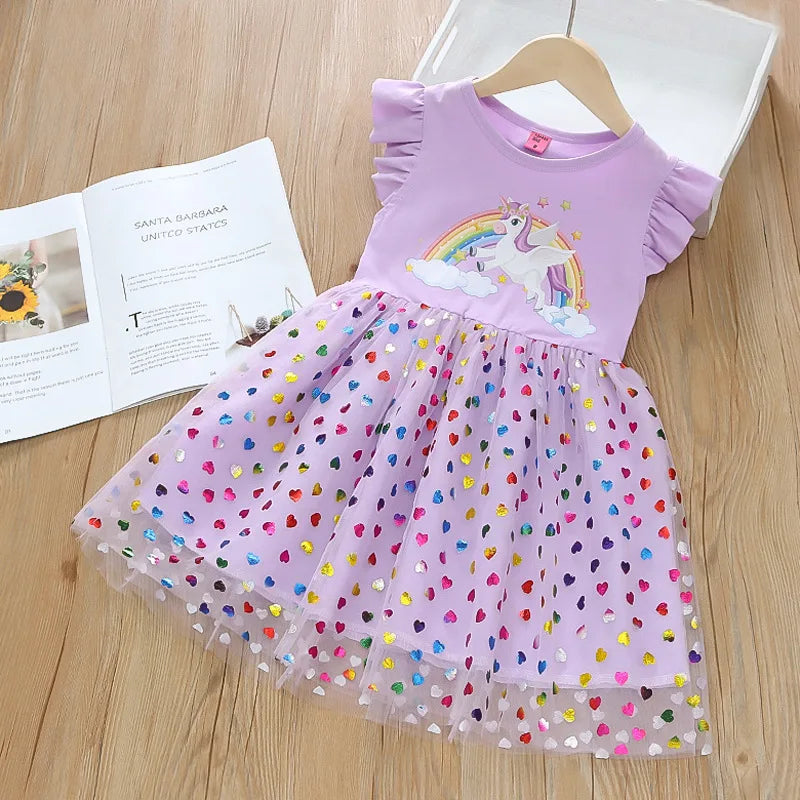 Kids Dresses for Girls Sohort Sleeve Unicorn Girls Sequins Costume Princess Dress Kids Daily Clothes