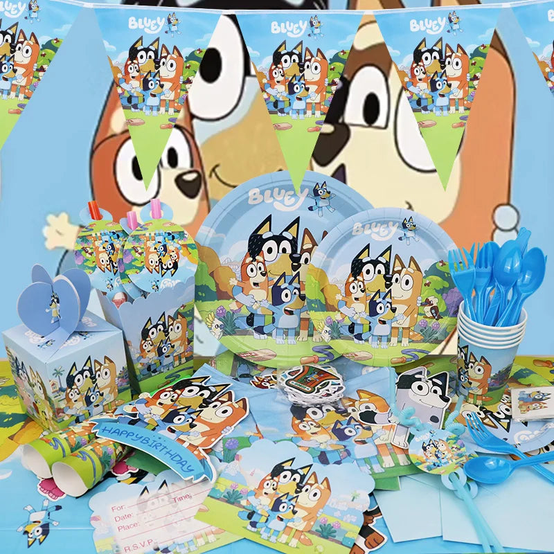 New Bluey Birthday Party Decoration Latex Balloons Bingo Aluminum Film Balloon Disposable Tableware Kids Event Supplies Backdrop