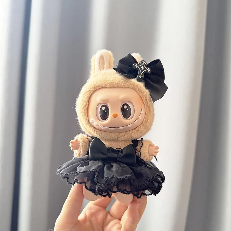 Labubu Clothes Fashion Gothic Style Skirt Labubu Doll Clothes Pendant Little Devil Strap Skirt 15/17cm Plush Doll Universal