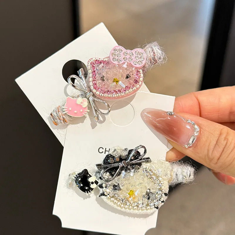 Sanrio Hello Kitty Girls Hair Clip Fashion Cartoon KT Cat Women Rhinestone Bow Hairpin Charm Girls Hair Accessories Gifts