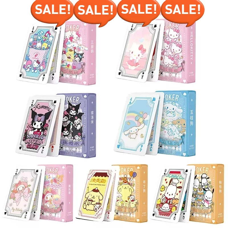 Kawaii Sanrio Poker Playing Cards Board Games Cartoon Hello Kitty Kuromi Cinnamoroll Melody Pompompurin Kids Toys Deck Card Gift