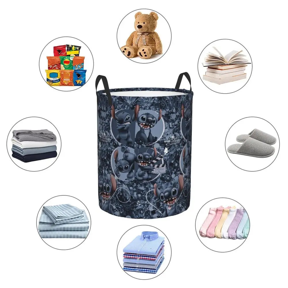 Customized SLilo And Stitch Cartoon Laundry Hamper Large Storage Basket Anime Kids Nursery Toy Organizer