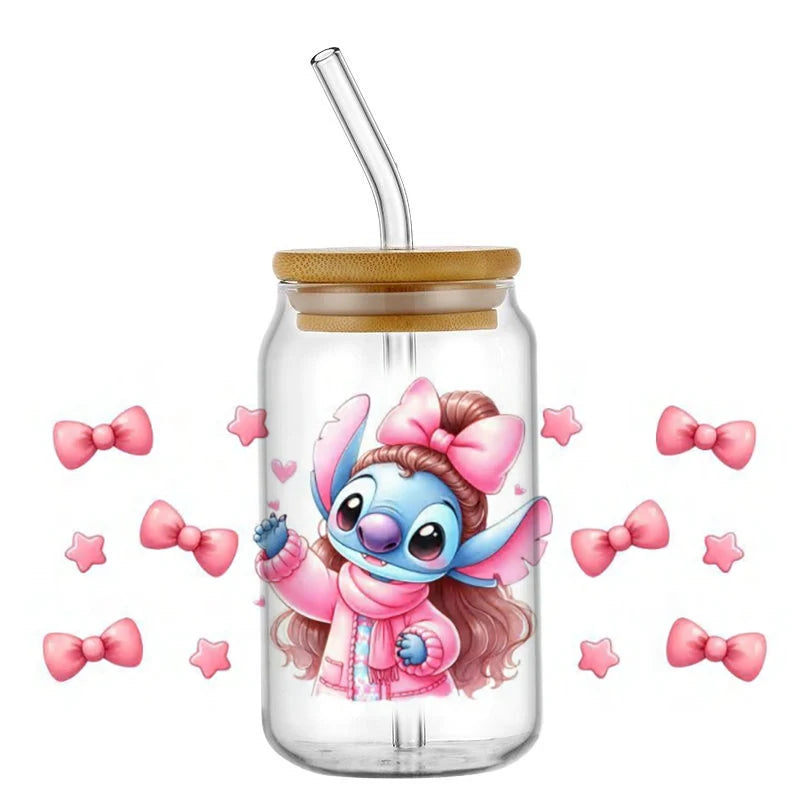 Miniso Stitch Baseball 16OZ UV DTF Cup Wraps Transfer Sticker For Glass Libbey Can Bottle waterproof DIY Custom