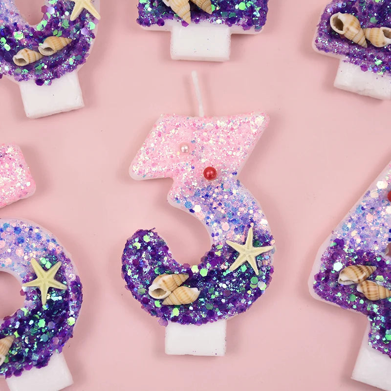 Mermaid Cake Candle Pink Purple 0-9Numbers Cake Topper Girl Little Mermaid Birthday Party Cake Decoration Supplies Under the sea