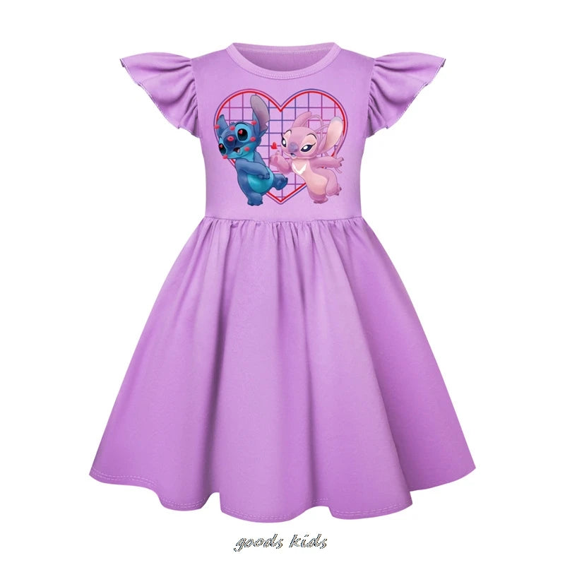 Hot Lilo And Stitch Fly Sleeve Baby Girl Dress And Bag Kids Cosplay Costume Children's Birthday Party Princess Dress Outfits