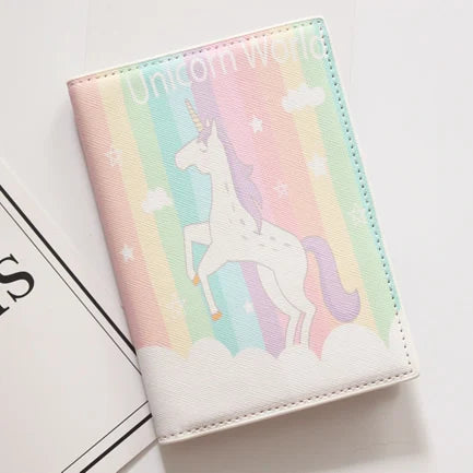 Cute Unicorn Girls Travel Abroad Passport Protection Set Waterproof  Passport Holder Card Wallet