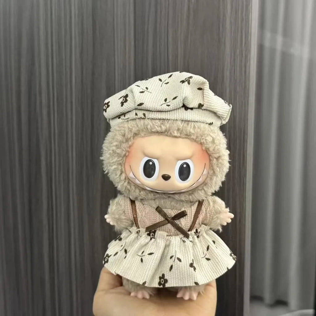 For Labubu Sitting Party Series  Classic Dress Grid Style Small Fragrance For Labubu v1 v2 Kid Gift Labubu Clothes Design style