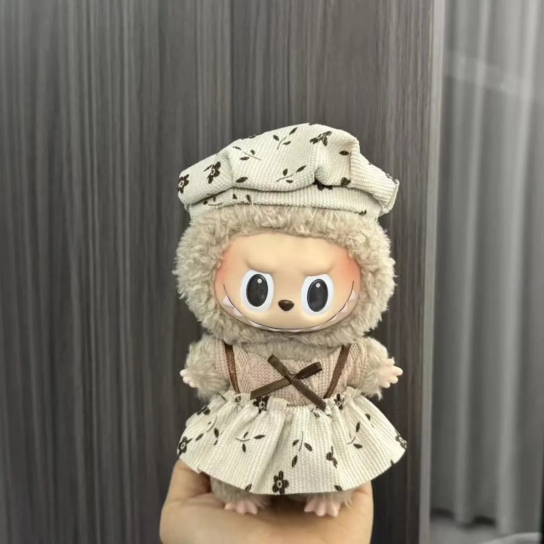 For Labubu Sitting Party Series  Classic Dress Grid Style Small Fragrance For Labubu v1 v2 Kid Gift Labubu Clothes Design style