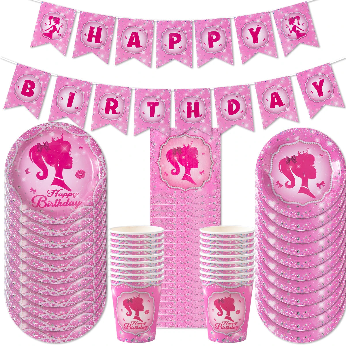 Princess Birthday Party Tableware Pink Paper Plate Cup Napkin Princess Kids Girl Birthday Party Decor Baby Shower Supplies
