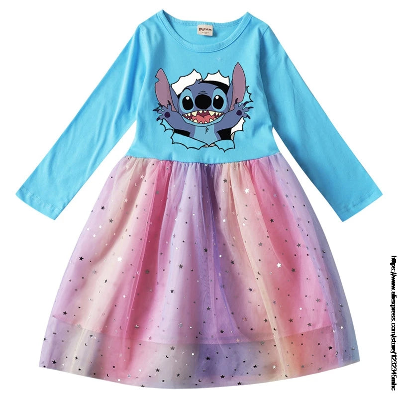 Spring Summer New Children Day Girl Dress Cosplay Costume For Lilo And Stitch Girl Lace Party Birthday Pincess Children Clothing
