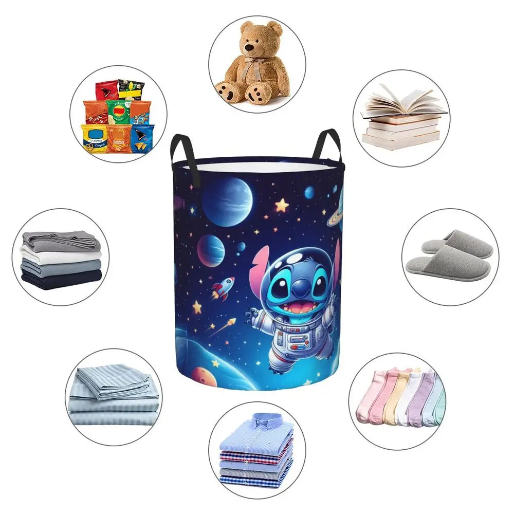 Custom Stitch Cartoon Anime Laundry Basket Foldable Clothes Hamper for Baby Kids Toys Storage Bag