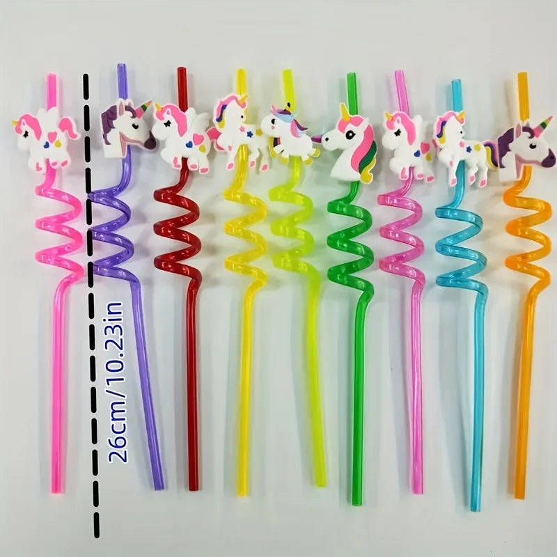 8pcs Unicorn Plastic Straw Reusable Drinking Straw Unicorn Party Supplies Rainbow Unicorn Theme Birthday Party Decoration