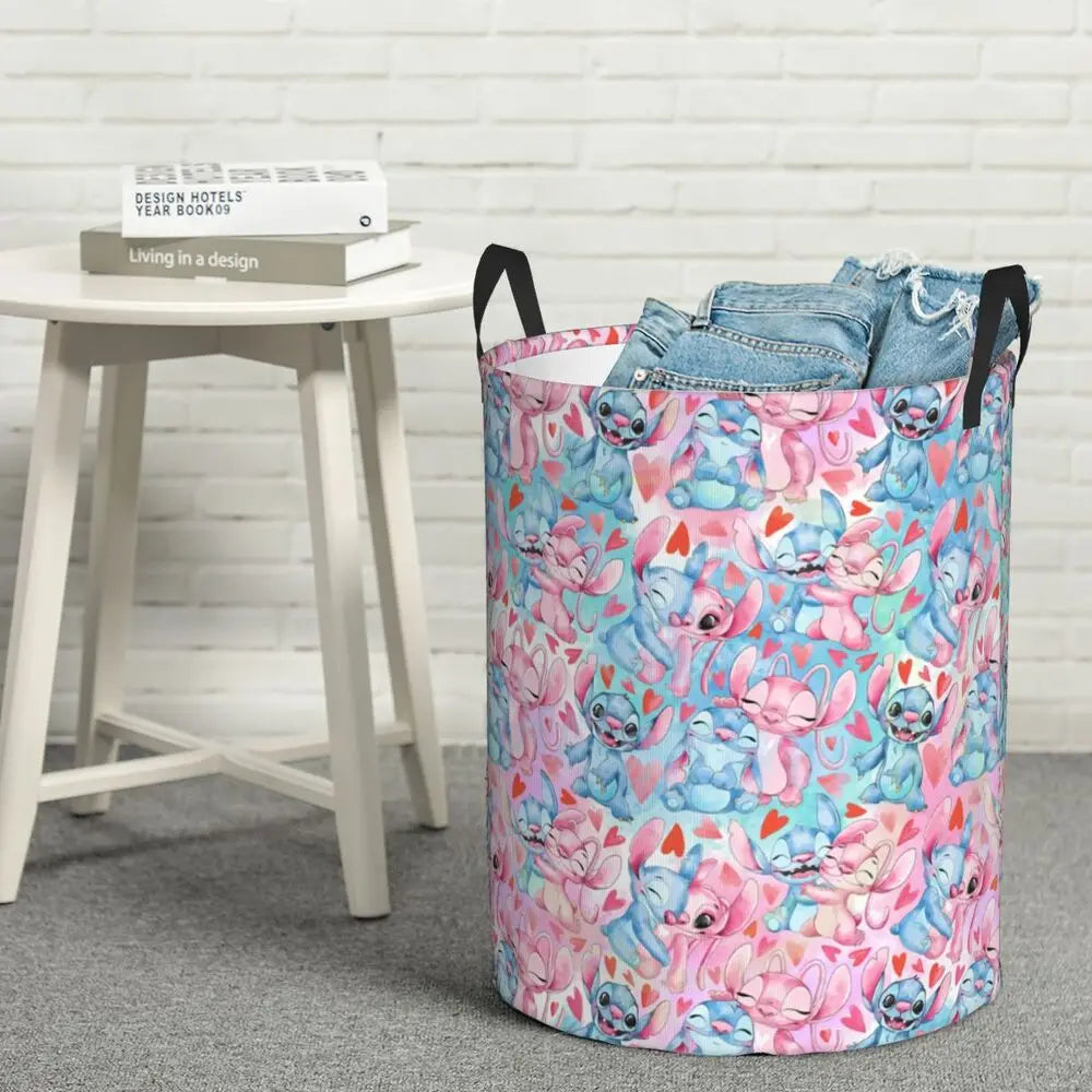Custom I Love Stitch Laundry Basket Collapsible Toy Clothes Hamper Storage Bin for Kids Nursery