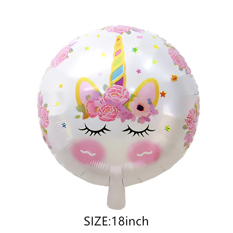 18 Inch Round Eyelash Flower Inflatable Unicorn Foil Balloon Happy Birthday Girls Party Holiday Wedding Decoration