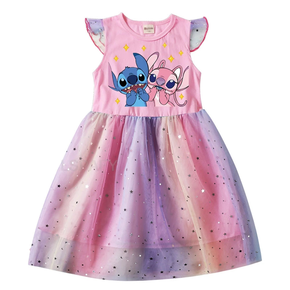 Lilo And Stitch Print Baby Girl Dresses Baby Kids Clothes Carnival Cosplay Costume Birthday Children Party Princess Dress