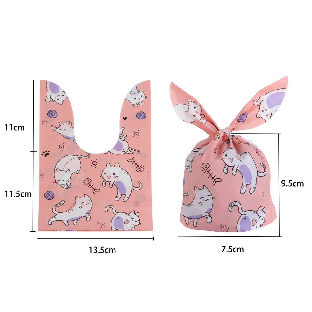 10/25/50pcs Plastic Candy Bags Cookie  Cute Carton Rabbit Ear Bags Biscuits Snack Baking Packing Supplies Kids Gifts Wholesale