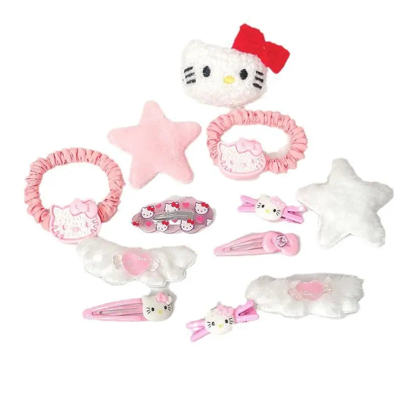 19Pcs Suit Hello Kitty Hair Clip Hairpin for Girls Children's Cinnamoroll Hello Kitty Accessories Hairpin Bb Clip Girls Gifts