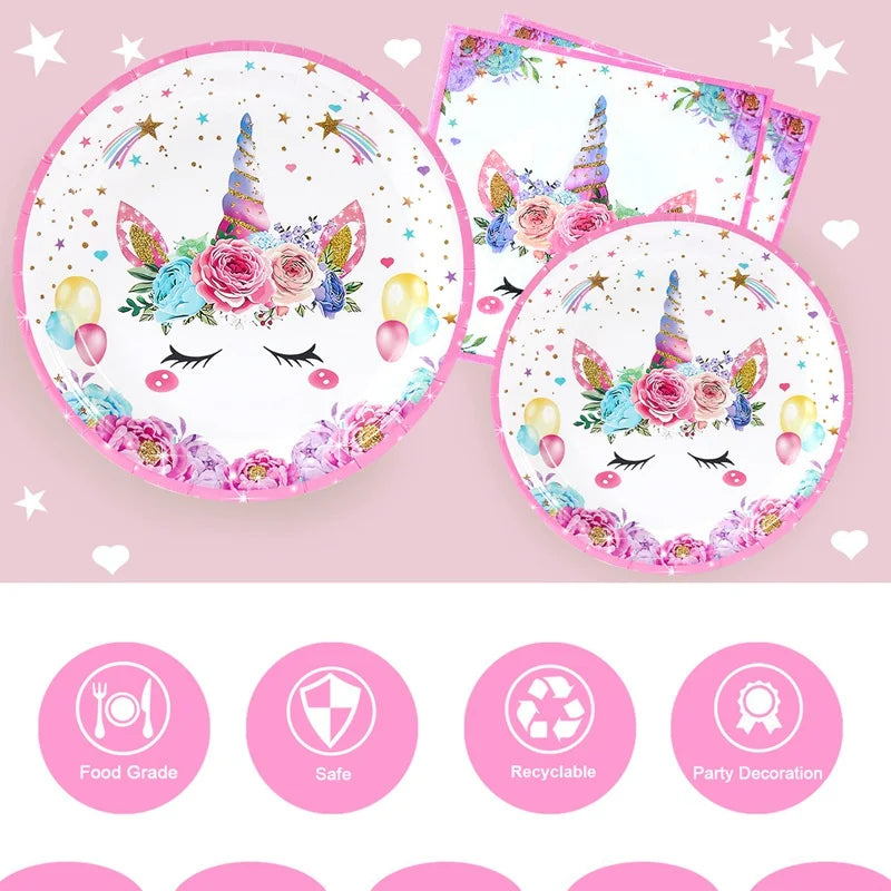 Unicorn Party Decoration Disposable Tableware Unicorn Birthday Party Decorations Kids Baby Shower Girl Birthday Party Supplies