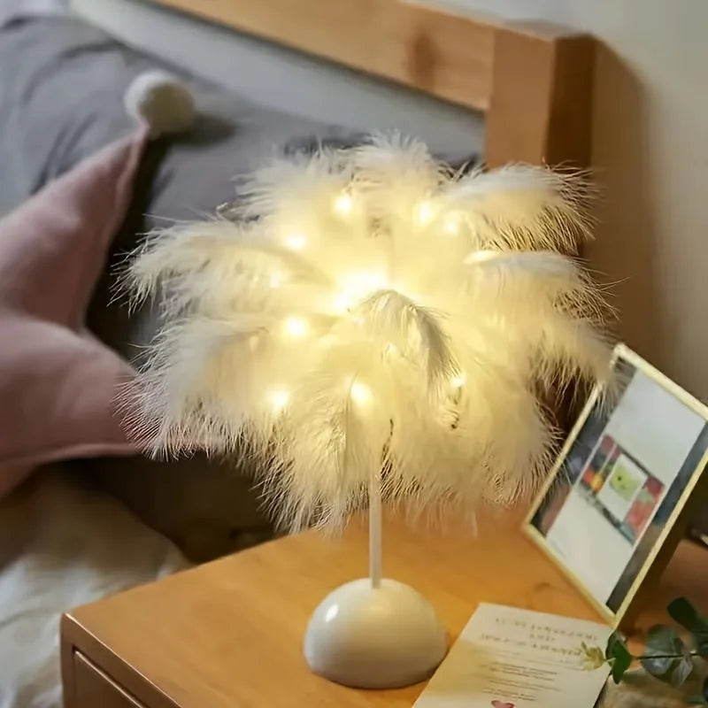 LED Feather Table Lamp Warm White Light Tree Feather Night Light Girl LED Wedding Decorative Lights Birthday Gift Home Decor New