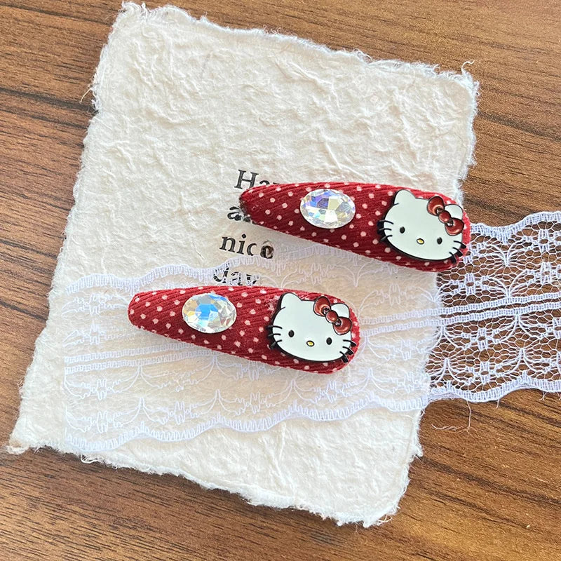 Sanrio Hello Kitty Girls Hairpin Fashion Cartoon KT Cat Women Rhinestone Bow Hair Clip Charm Girls Hair Accessories Gifts