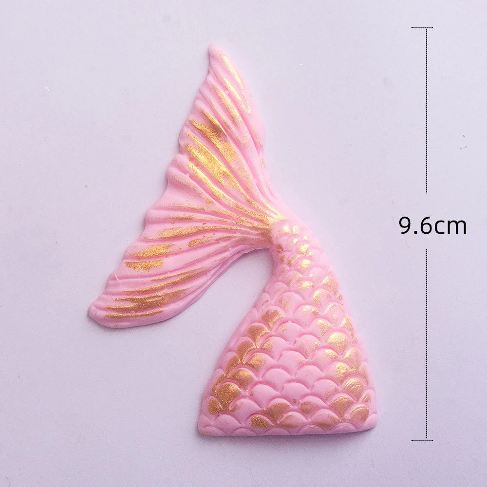 Mermail Cake Decoration Glitter Blue Pink Purple Soft Ceramic Mermail Tail Cake Toppers for Girls Birthday Baby Shower Party Dec