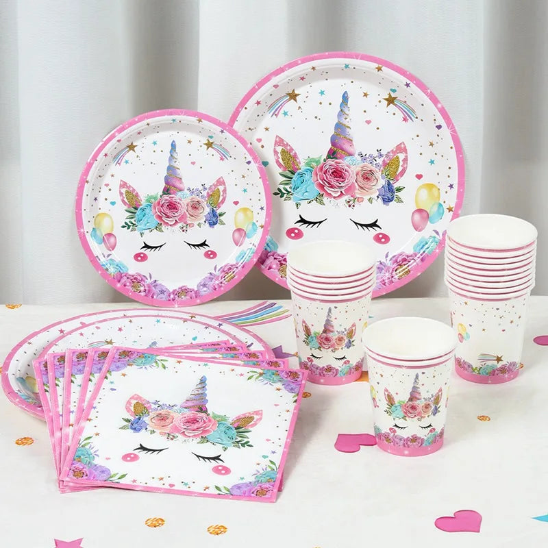 Unicorn Party Decoration Disposable Tableware Unicorn Birthday Party Decorations Kids Baby Shower Girl Birthday Party Supplies