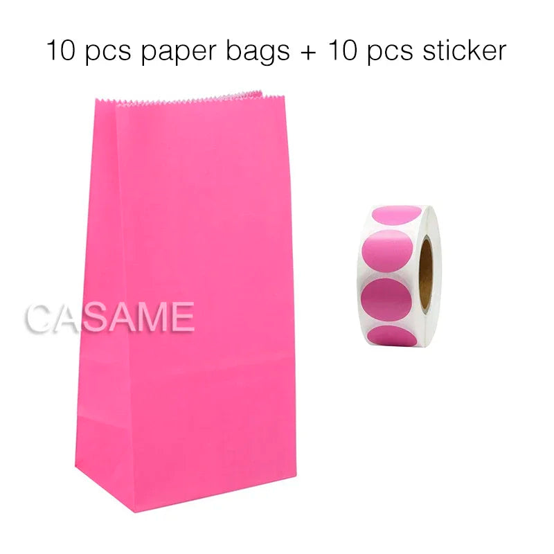 10 pcs Colorful Solid Stripe and Polka Dot Stand-Up Bags with Stickers - 18x9x6cm Favor Gift Packing Treat Bags for Wedding