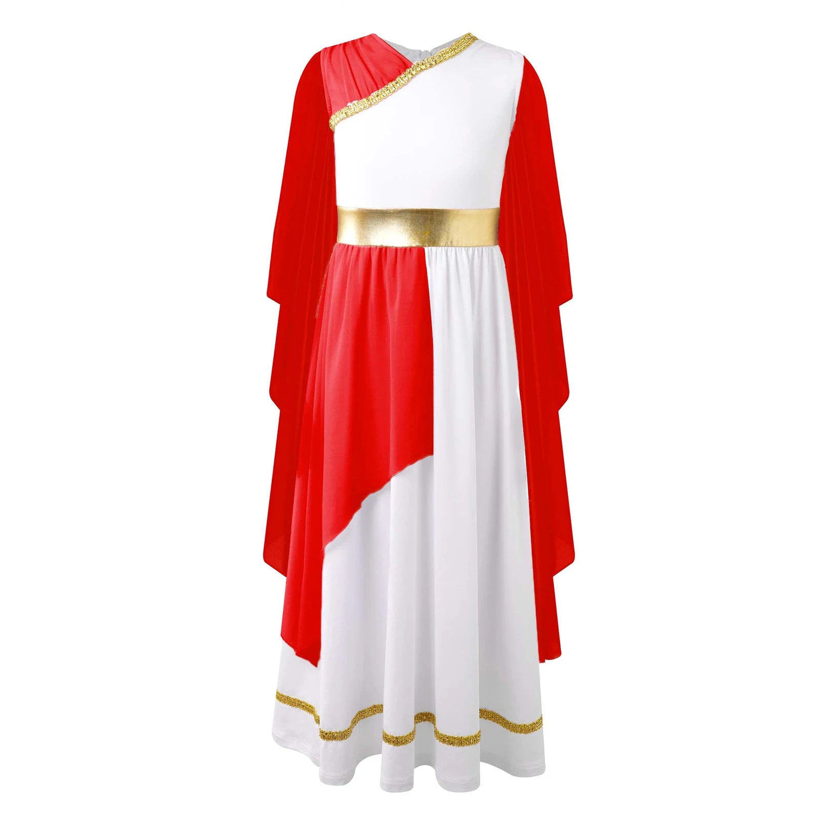 Kids Girls Ancient Greek Princess Toga Goddesses Costume Party Grecian Sleeveless Gown Dress Shawls Patchwork Flowy Tulle Dress