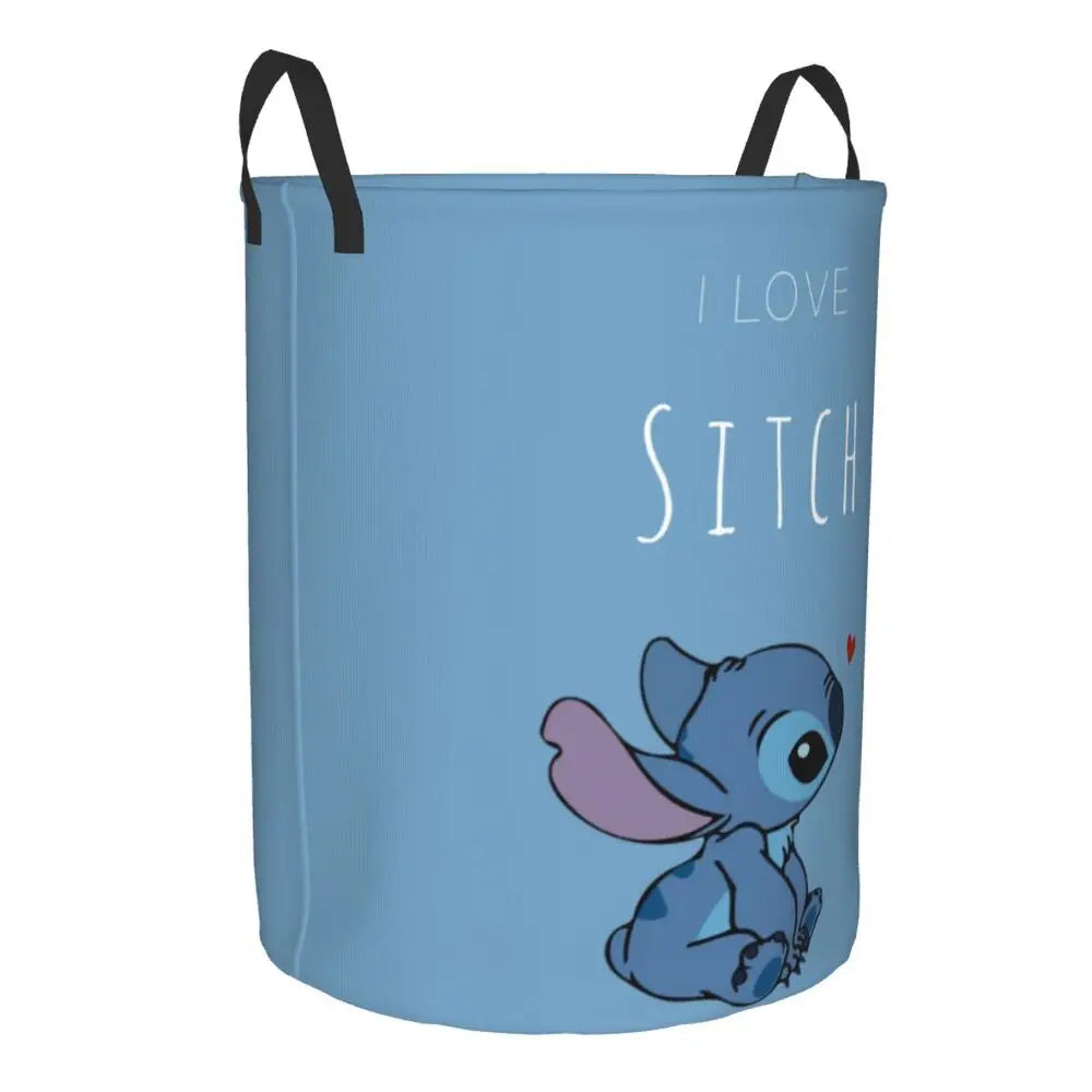 Custom Stitch Kiss Angel Love Heart Anime Laundry Hamper Large Clothes Storage Basket Toy Bin Organizer for Boy Girl