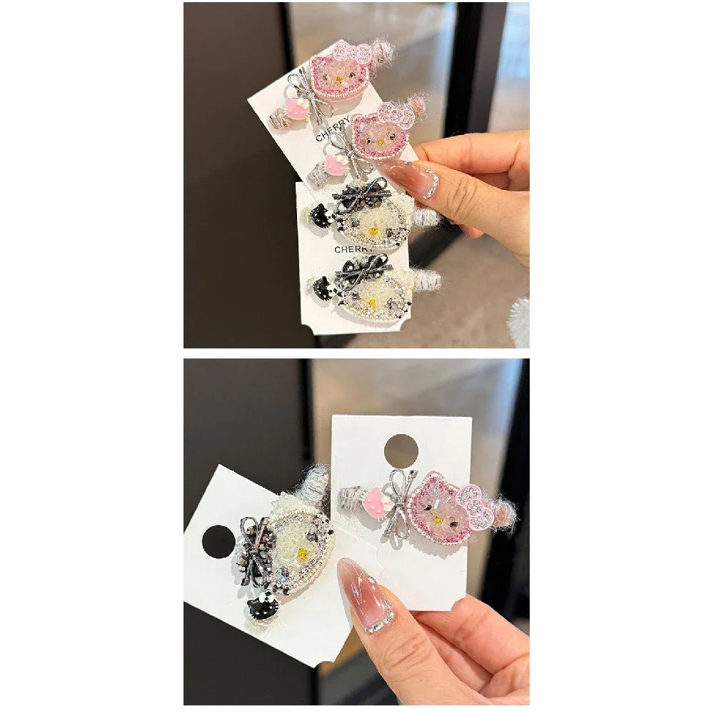 Sanrio Hello Kitty Girls Hair Clip Fashion Cartoon KT Cat Women Rhinestone Bow Hairpin Charm Girls Hair Accessories Gifts