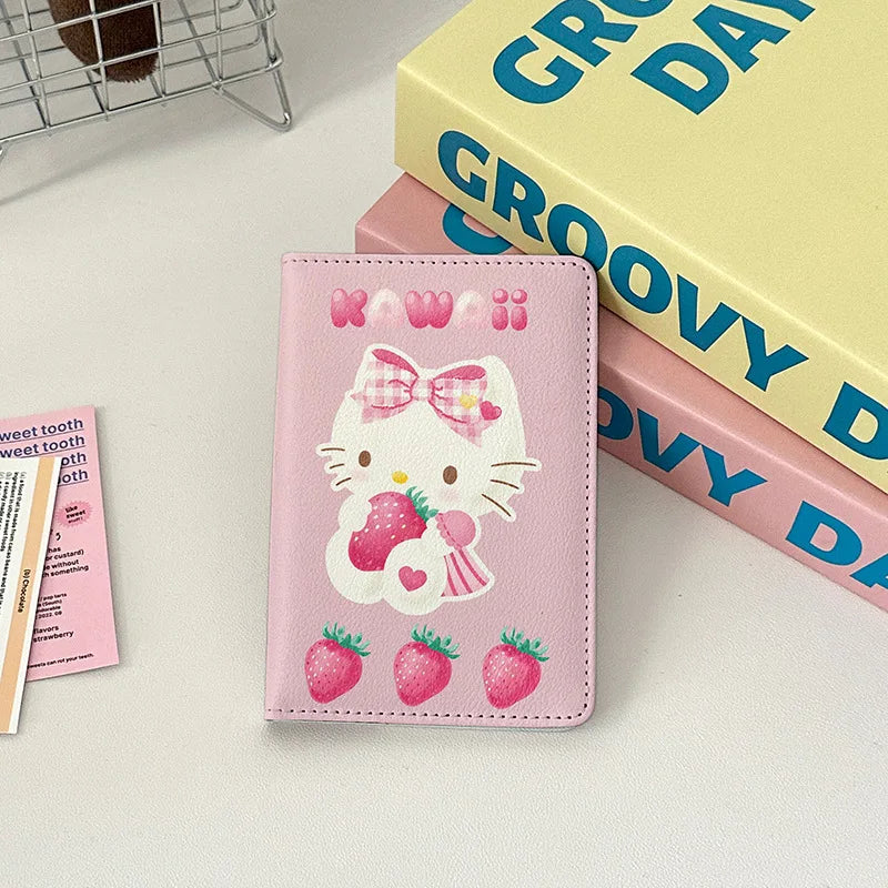 Sanrio Hello Kitty Travel Passport Cover Women Girls Passport Credit Card Holder PU Cartoon Organizer Case Passport Wallet Gift