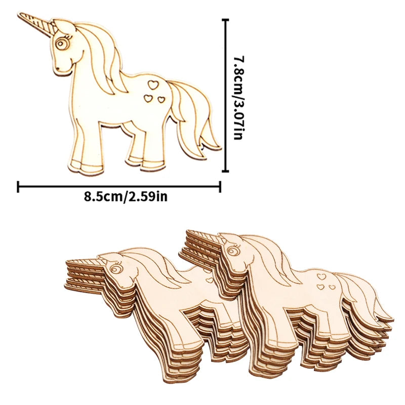 10pcs Unicorn Wooden Crafts DIY Painting Wood Slices Ornaments For Unicorn Birthday Party Decoration Kids DIY Gifts Supplies