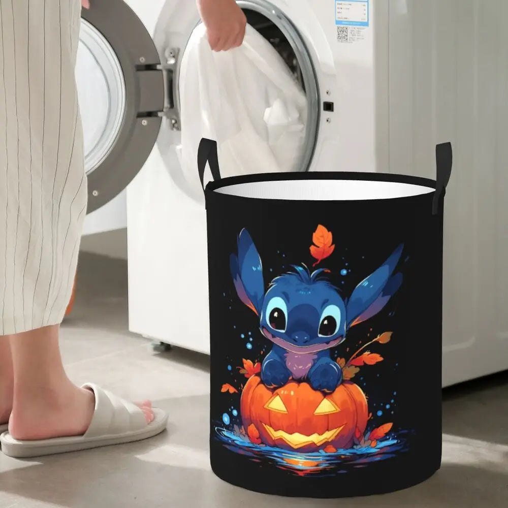 Customized SLilo And Stitch Cartoon Laundry Hamper Large Storage Basket Anime Kids Nursery Toy Organizer