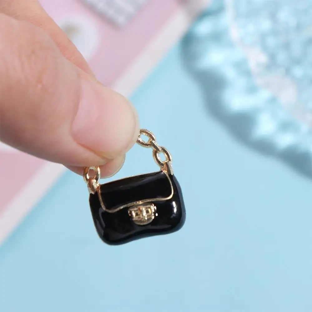 DIY Toy Dollhouse Miniature Metal Handbag Black/White Cute Doll Miniature Bag Decoration Fashion Dollhouse Mini Metal Chain Bag