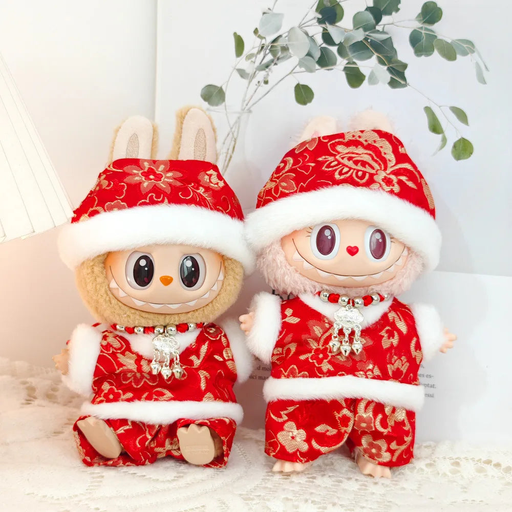 17cm Mini Plush Doll'S Clothes Outfit Accessories For Labubu V1 V2 Christmas Cookie Man Sweater Hat Clothing New Year Gift
