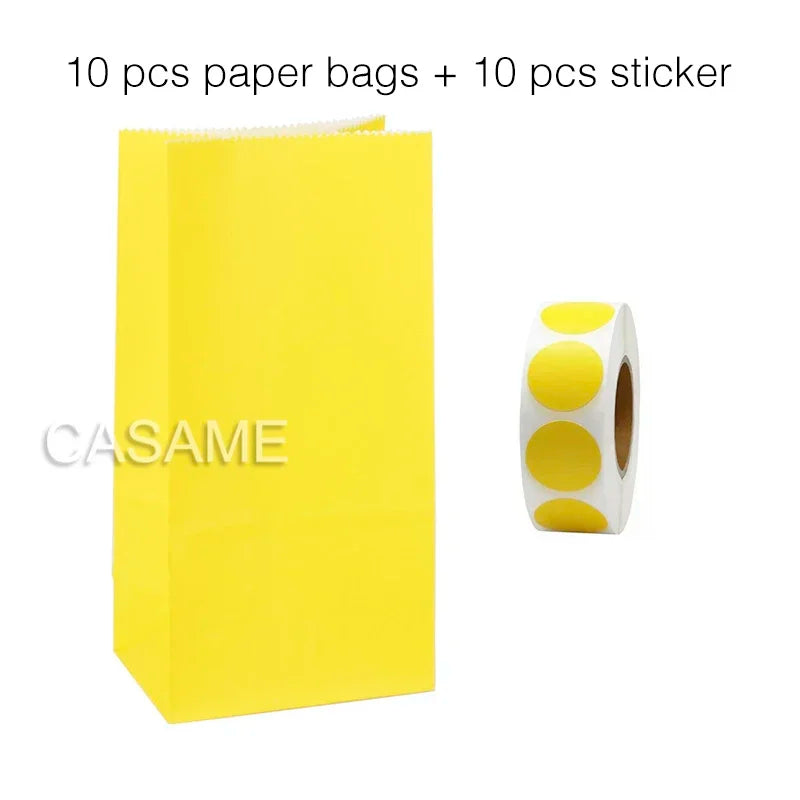 10 pcs Colorful Solid Stripe and Polka Dot Stand-Up Bags with Stickers - 18x9x6cm Favor Gift Packing Treat Bags for Wedding
