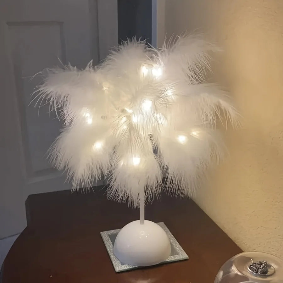 LED Feather Table Lamp Warm White Light Tree Feather Night Light Girl LED Wedding Decorative Lights Birthday Gift Home Decor New