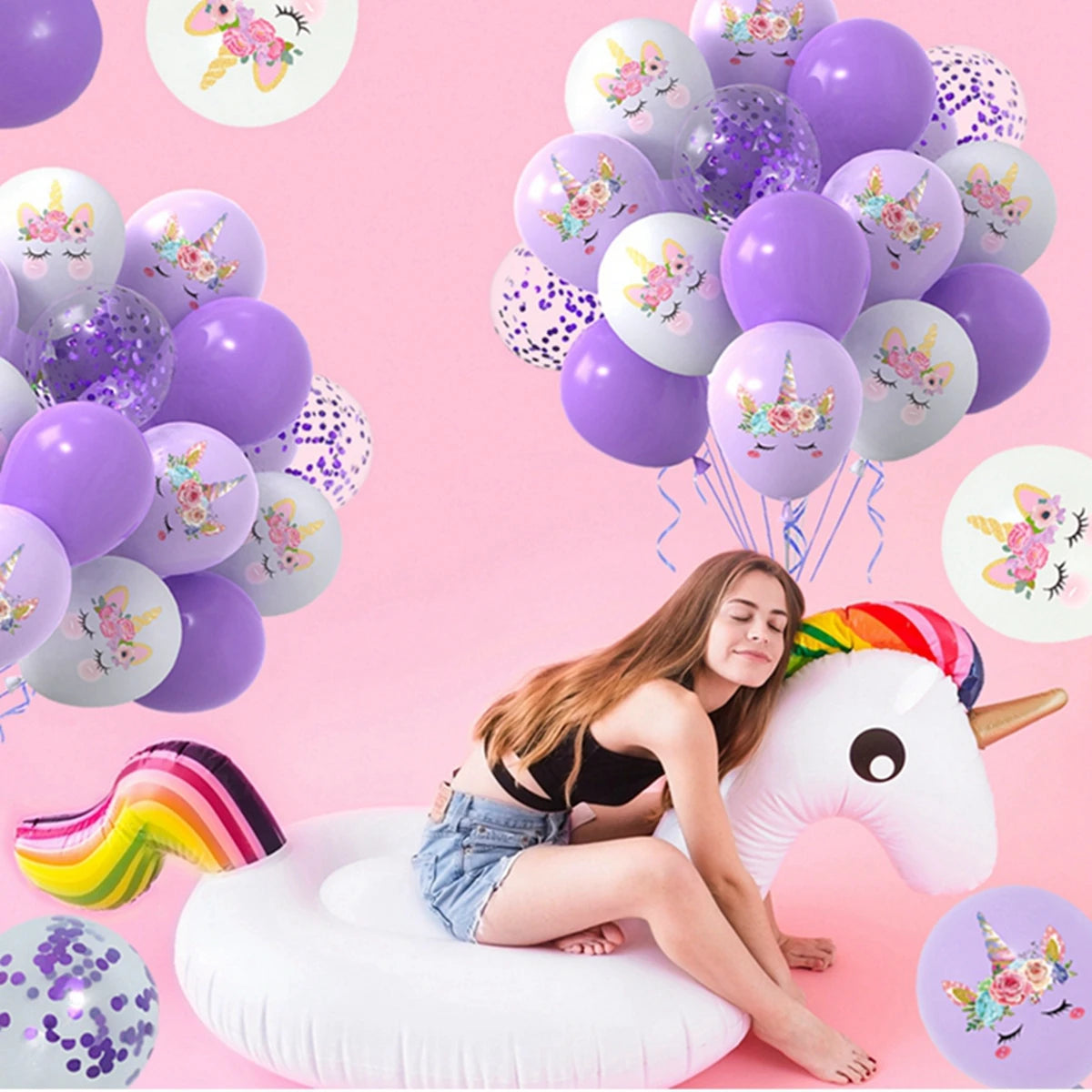 Pink Unicorn Latex Balloon Unicorn Theme Birthday Party Decoration Kids Girl Baby Shower Party Supplies Wedding Confetti Ballons