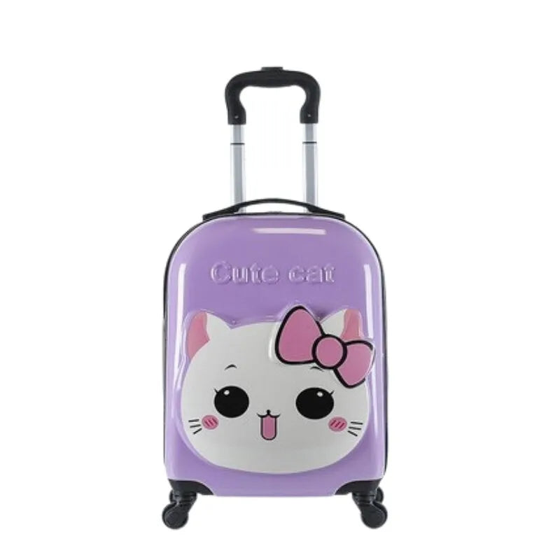 New 18" Kids Cartoon Kitty Luggage - Lightweight Suitcase with Wheels Airline Approved Carry-On for Travel