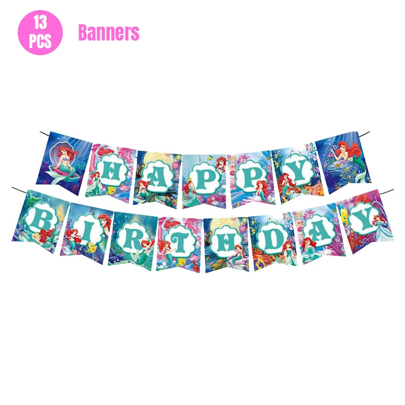 Mermaid Ariel Princess Birthday Party Decorations Disposable Tableware Plate Straw Cup Balloons Baby Shower Party Supplies