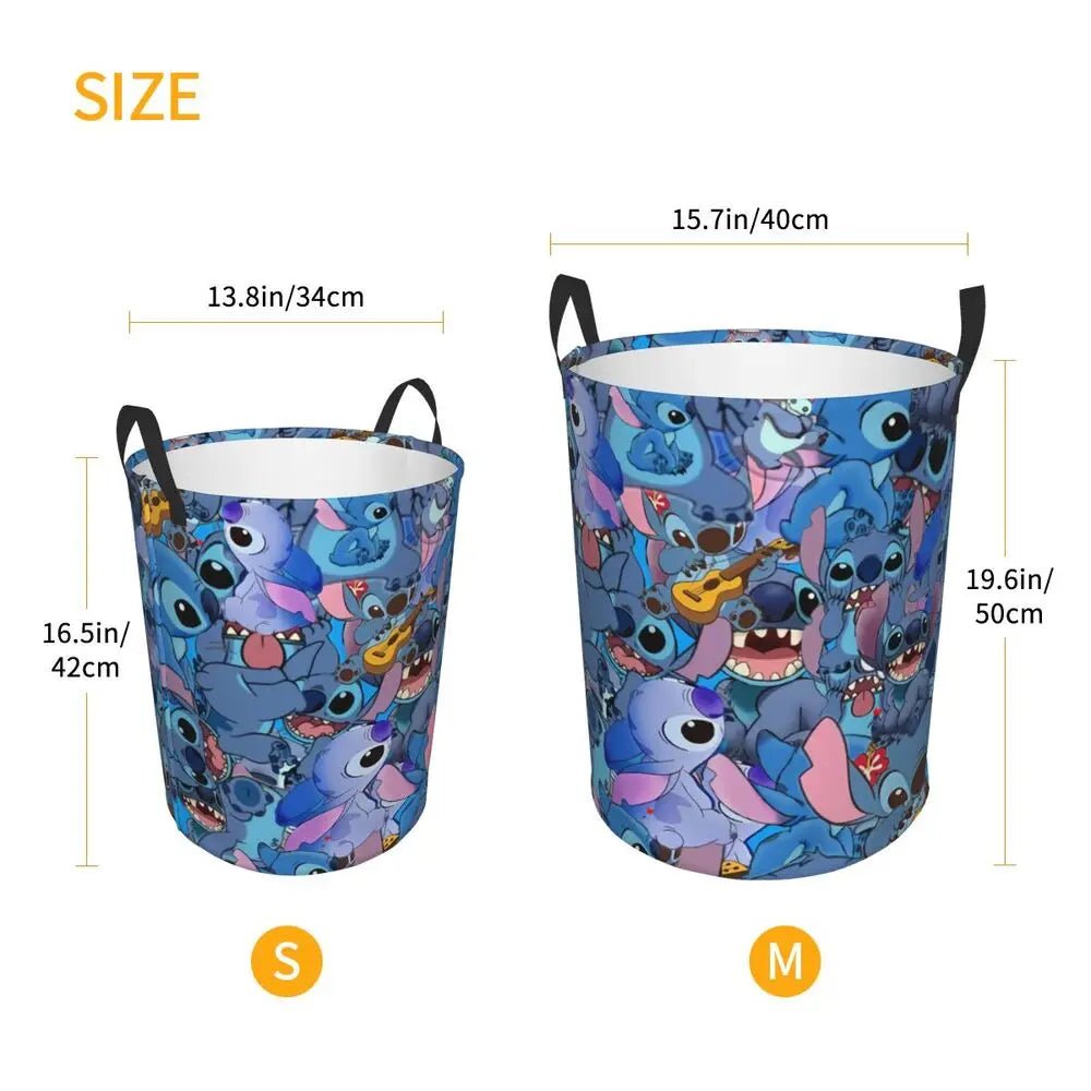 Custom Stitch Kiss Angel Love Heart Anime Laundry Hamper Large Clothes Storage Basket Toy Bin Organizer for Boy Girl