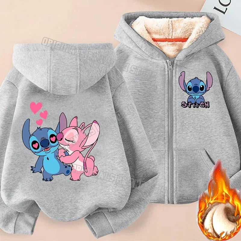 Stitch Zipper Hoodie Sweatshirt Girl Winter Keep Warm Jacket Women Oversized Thick Kawaii Streetwear Casual Hoody Coat Tops Gift
