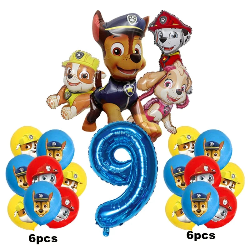 17pcs Cartoon PAW Patrol Birthday Decoration Aluminum Film Digital Balloon Set Dog Chase Marshall Skye Kids Party Supplies Toys