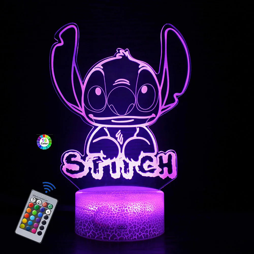 3D Stitch Anime Character LED Night Light, Model Toy, Children's Bed Room Decoration, Birthday Party Gift